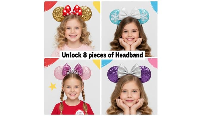 DIY Mouse Ears Headbands, Sequin Mouse Ears for Women Girls Boys, Shiny Bow Headband for Cosplay Costume Party Decorations Hair Accessories thumbnail 3