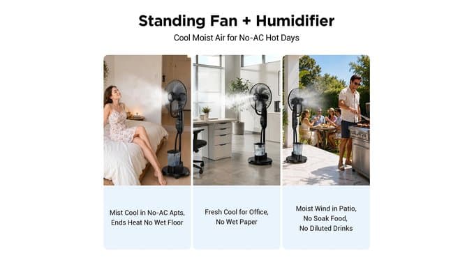 Misting Fan, Standing Fan 8 Blades with Humidifier, Oscillating Fan with 3 Misting Modes 9 Speeds 7H Timer, Quiet Fan for Bedroom thumbnail 2