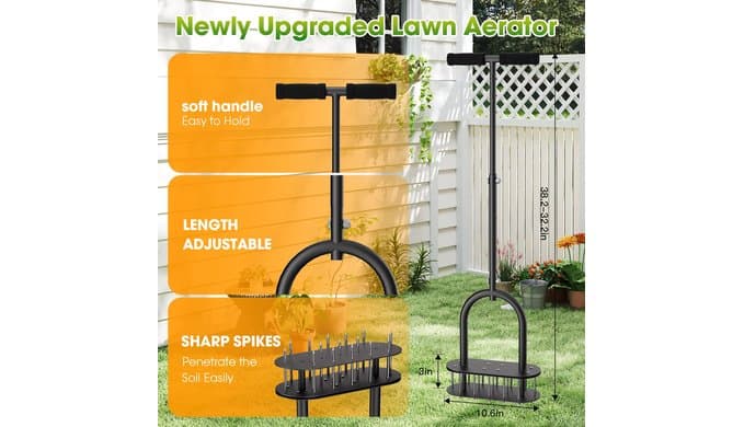seasky Lawn Aerator, Manual Lawn Aerator Tool with Padded T-Handle, Wide Foot Plate & 15-3 Inch Solid Steel Spikes, Dual-Layer Design for Effortless Aeration in Lawn, Yard and Garden Soil thumbnail 5