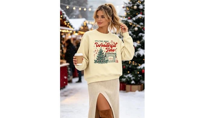 Christmas Sweatshirt for Women Long Sleeve Xmas Print Crew Neck Winter Top thumbnail 2