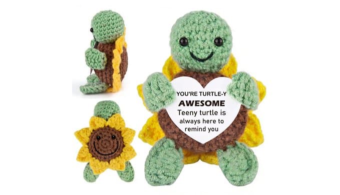 Positive Turtle Gifts for Women Men,Handmade Positive Crochet Animal Turtle thumbnail 1