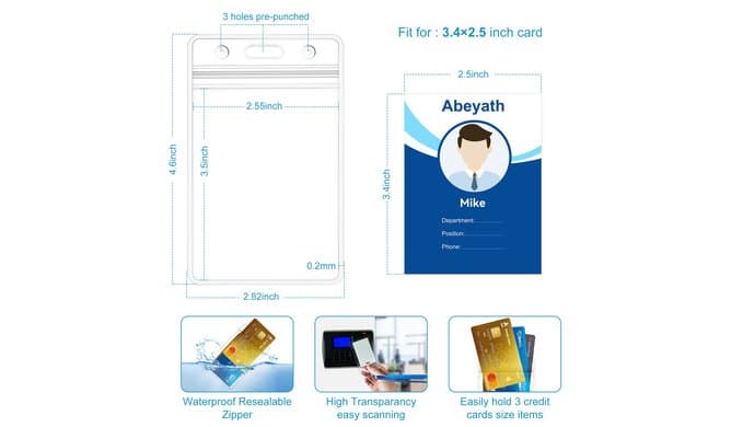 ABEYATH 10 Pack Extra Thick ID Card Name Badge Holder Heavy Duty Waterproof Clear Plastic PVC Vertical Sleeve Pocket Resealable thumbnail 2
