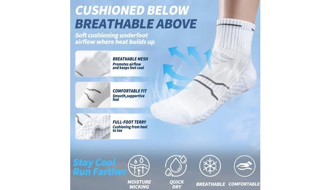 Cushioned Running Socks Mens & Womens,Anti-Blister Athletic Socks,5 Pairs thumbnail 4