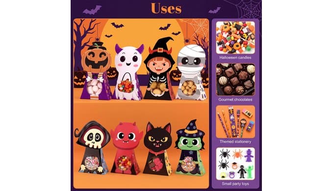 woric 24 Pcs Halloween Treat Boxes with Window, 8 Designs Party Favor Boxes thumbnail 4