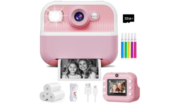 Instant Camera, Front Rear Dual Selfie Kids Camera with 1080P Videos, Holiday Birthday Gifts for Kids Age 3-12, Toddler Portable Travel Print Digital Camera Toy for 4 5 6 7 8 9 Year Boys Girls