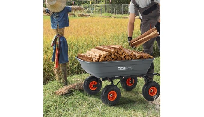 VEVOR Poly Garden Dump Cart 4 Cu.Ft. 600 lbs 4 Wheel Wheelbarrow Dump Wagon thumbnail 2