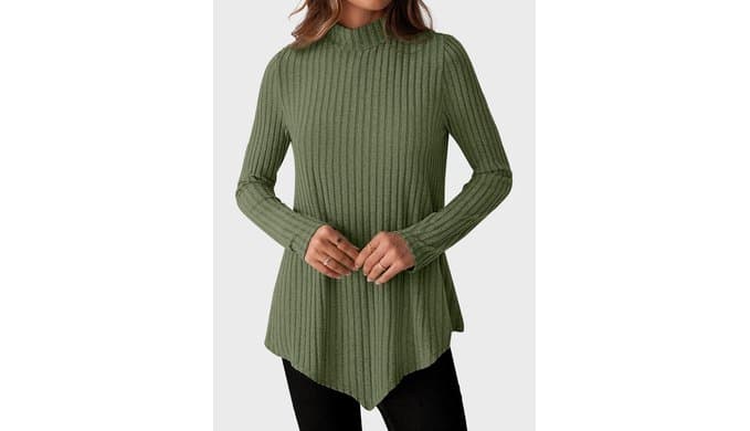 JUSTFASHIONNOW Mock Turtleneck Tops for Women Tunic Sweater Long Sleeve Top thumbnail 2