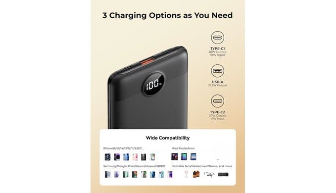 Small Portable Charger 10000mAh, Mini Power Bank with LED Display, 20W Fast Charging USB-C Battery Pack, Compact Travel Charger Compatible with iPhone 17/16/15/14, Samsung S25/24, Android, etc thumbnail 5