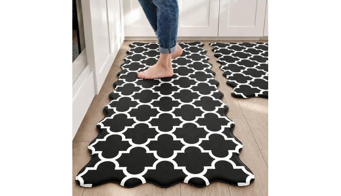 Scalloped Kitchen Mats for Floor 2PCS, Black Anti Fatigue Rugs thumbnail 1