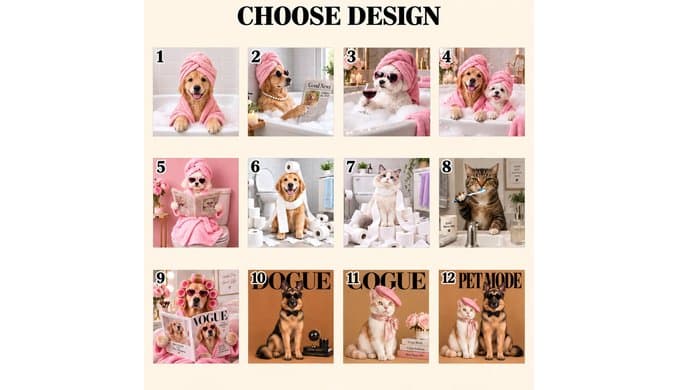 TWING Custom Pet Portrait Canvas, Dog Cat Bathroom Wall Art, 8x10 in thumbnail 2