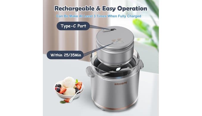 BRIOBITE 1.1 Quart Ice Cream Maker Machine,Silver thumbnail 4