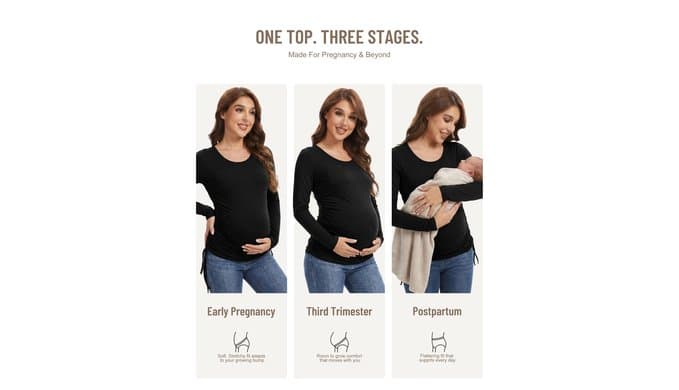 Happy Angel Maternity Shirts for Women,Long Sleeve Crew Neck Pregnancy Top thumbnail 3