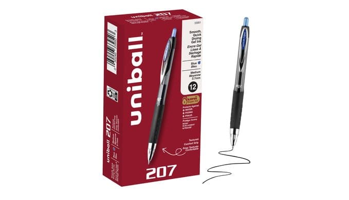 uniball™ 207 Gel Pens, Blue Ink, 0.7mm Medium Point, Retractable, 12 Count thumbnail 1