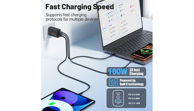 65W Super Fast Charger Type C for Samsung, 3-Port GaN USB C Charging Block PD/QC 3.0 & 6/10/10FT Cable for Samsung Galaxy S26 Ultra/S26+/S25 Ultra/S24/S23, iPhone 17/16/iPad/Mac Book/Android thumbnail 5
