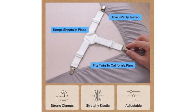 GORILLA GRIP Patented Fitted Bed Sheet Holders for Corners, 4 Pack White thumbnail 5