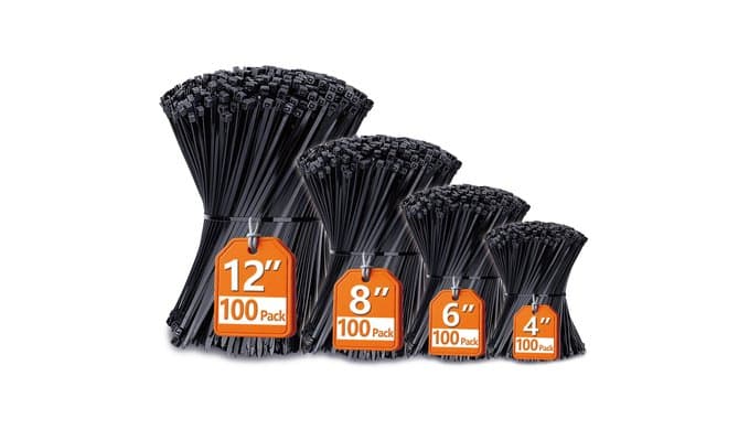 Zip Ties Assorted Sizes(4”+6”+8”+12”), 400 Pack, Black Cable Ties, UV Resistant Wire Ties by ANOSON thumbnail 1