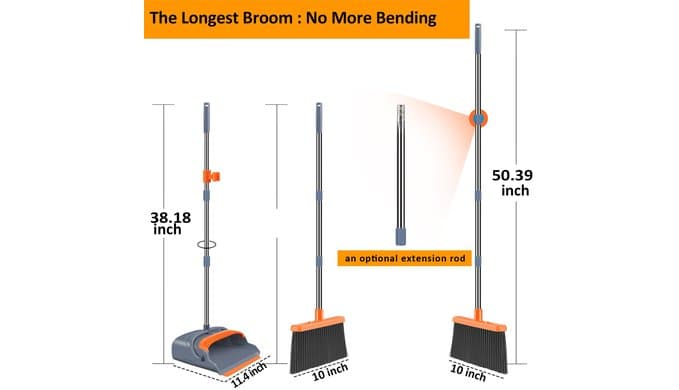 Upgrade Broom and Dustpan Set, Self-Cleaning with Dustpan Teeth, Indoor&Outdoor Sweeping, Ideal for Dog Cat Pets Home Use, Stand Up Broom and Dustpan (Gray&Orange) thumbnail 3