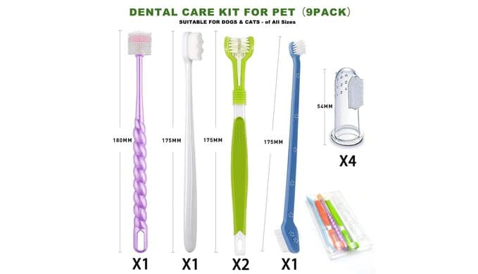 9-Pack Dog Toothbrush Kit, Triple Head & Double Head Dog Toothbrush, 360 Finger SiliconeToothbrush, Multi-Angle Dental Cleaning Brushes for Cat Oral Health thumbnail 5