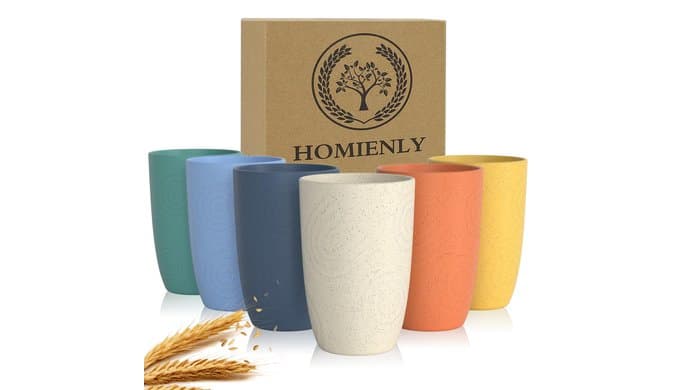Homienly Plastic Cups Alternatives Unbreakable Drinking Glasses Wheat Straw Cup Sets for Kitchen Camping Party RV Stackable Water Tumblers Dishwasher Freezer & Microwave Safe 6 PCS (12OZ, Multi) thumbnail 1