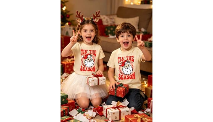 Kids Christmas T-Shirt Merry Bright Santa Snowman Holiday Tee Girls Boys thumbnail 2