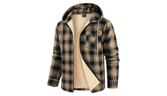 ZITY Mens Flannel Jacket Plaid Zip Up Hoodie Fleece Sherpa Lined Sweatshirt thumbnail 1