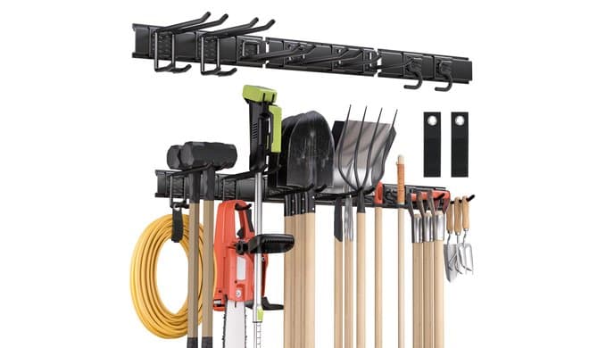 Garden Tool Organizer Wall Mount, 48 inches Tool Storage Rack with Adjustable Hooks, 600lbs Adjustable Heavy Duty Metal Hooks, Yard Shed Rack Holder System Hanging Rake Broom Mop, Father's day gifts thumbnail 1