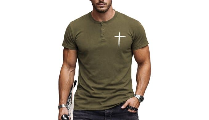 KESIHAN Christian Henley T Shirts for Men Cross Graphic Faith Casual Tee thumbnail 1