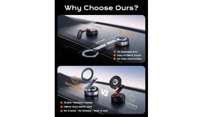 Magnetic Phone Holder for Car, 3-Axis Long Arm Mount for Tesla Model Y/3 thumbnail 2