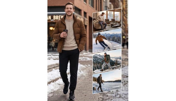 Mens Fleece Lined Sweatpants - Thick Winter Thermal Warm Joggers Pants thumbnail 2