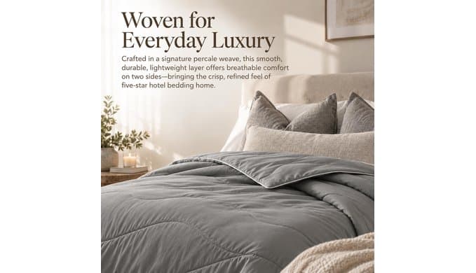 Percale Comforter, Breathable Blanket for Bed, Queen 90" x 90", Dark Gray thumbnail 3