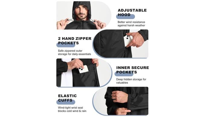 ZITY Men's Rain Jacket Waterproof Lightweight Packable Raincoat thumbnail 3