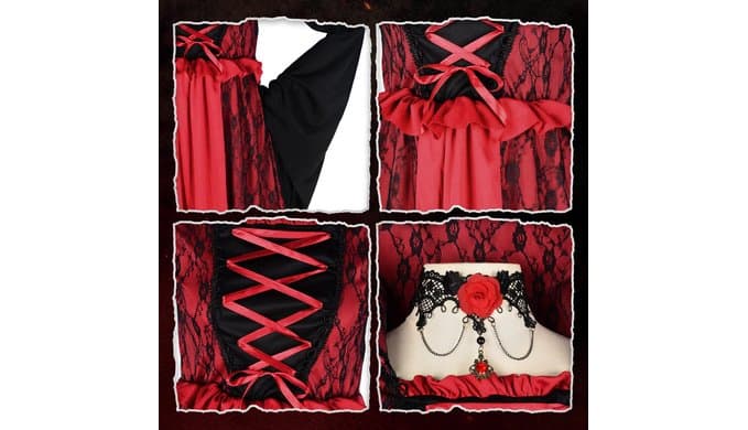 Vampire Costume Female - Halloween Costumes for Women Cosplay Gothic Vampire Teeth & Medieval Dress Costume thumbnail 3