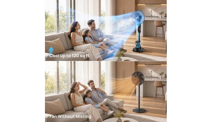 Misting Fan, Standing Fan 8 Blades with Humidifier, Oscillating Fan with 3 Misting Modes 9 Speeds 7H Timer, Quiet Fan for Bedroom thumbnail 3