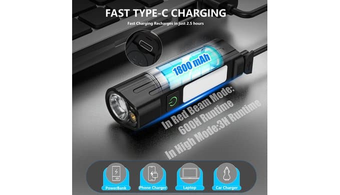 AdamStar Rechargeable EDC Flashlight with Red Beam, White LED Combo, High Lumens Portable Magnetic Work Lights with 7 Modes, Pocket Flashlight Triple Sources for Outdoors Emergency Working (1 Pack) thumbnail 5