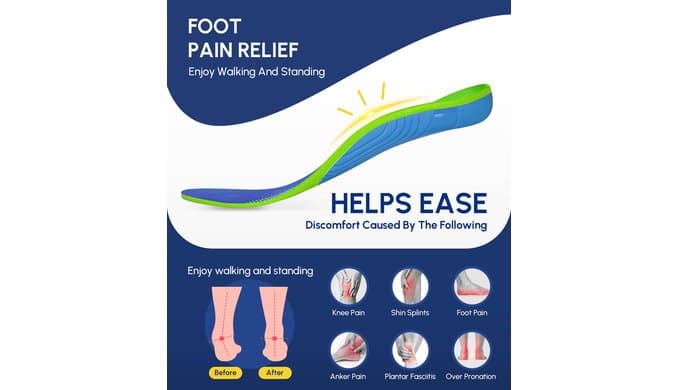 Plantar Fasciitis Insoles Men Women, Heavy Duty High Arch Support thumbnail 2