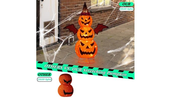 3FT-Halloween Decorations Outdoor – 37 Inch Collapsible Pumpkin Man with 40 LED Lights, Stretchable Pop Up Jack-o'-Lantern for Yard, Garden, Porch, Party Decor thumbnail 4