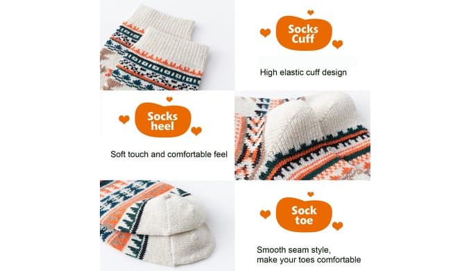 Womens Socks 5 Pairs Wool Warm Cotton Thick Vintage Socks Gifts For Women thumbnail 3