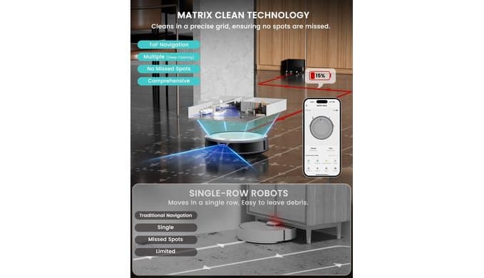 Lefant M310 Ultra Robot Vacuum and Mop, 6000Pa Suction-Slim Robotic Cleaner, Accurate Obstacle Avoidance, WiFi/App/Alexa Control, 170min Runtime, with ToF LiDAR Navigation for Pet Hair and Home thumbnail 2