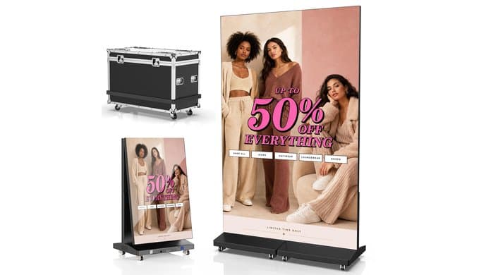 80" Seamless Splicing LED Display, Foldable Poster Screen with P1.86 Digital Signage Display LED Totem with USB/HDMI/WiFi/Remote thumbnail 1