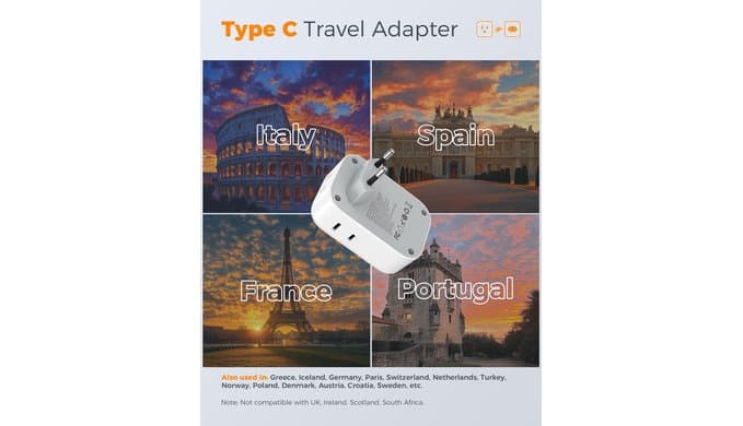 TESSAN European Travel Plug Adapter 2 Pack, Type C Plug thumbnail 2