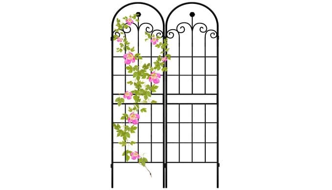 71x40in Rustic Iron Garden Trellis, Weatherproof Black Metal Arch Decorative Flower Support for Climbing Outdoor Plants, Roses, Ivy, Vegetables, Anti-Rust Heavy Duty Plant Stakes thumbnail 1