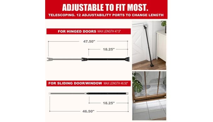 Securityman 2-in-1 Door Security Bar & Sliding Patio Door Security Bar - Constructed of High Grade Iron - Black thumbnail 2