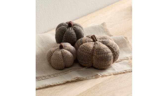 Set of 3 Cozy Mini Knit Pumpkins (Cobblestone Multi-Size Set) thumbnail 4