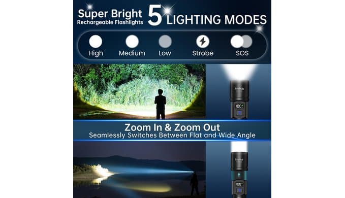 Rechargeable Flashlights 2 Pack Super Bright High Lumens Flashlight thumbnail 2