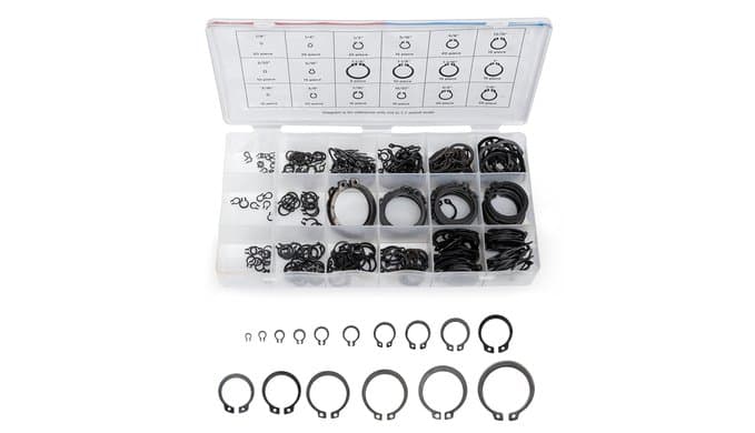 NEIKO 50458A Snap Ring Shop Assortment | 300 Piece Retaining Ring Set | 18 Sizes (1/8" - 1-1/4") | Heat-Treated Hardened Steel | Secure Parts on Grooved Shafts, Pins, Studs, etc. thumbnail 2