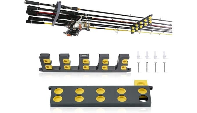 Booms Fishing Rod Holder for Garage: Wall Mount Fishing Pole Holders for Garage | Fishing Rod Rack Holds Up to 10 Rods, Vertical/Horizontal/Ceiling Fishing Pole Racks, WV4 Gray + Yellow thumbnail 1
