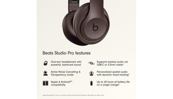 Beats Studio Pro Premium Wireless Over-Ear Headphones- Up to 40-Hour Battery Life, Active Noise Cancelling, Great for Travel & Commuting, USB-C Lossless Audio, Apple & Android Compatible - Deep Brown thumbnail 2