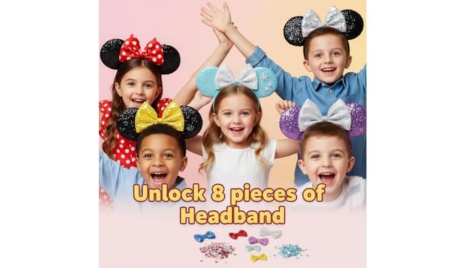 DIY Mouse Ears Headbands, Sequin Mouse Ears for Women Girls Boys, Shiny Bow Headband for Cosplay Costume Party Decorations Hair Accessories thumbnail 4