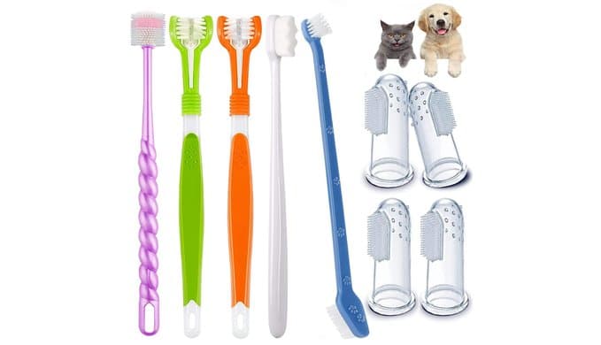 9-Pack Dog Toothbrush Kit, Triple Head & Double Head Dog Toothbrush, 360 Finger SiliconeToothbrush, Multi-Angle Dental Cleaning Brushes for Cat Oral Health thumbnail 1