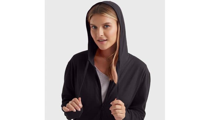 Hanes Women's Lightweight Full Zip Hoodie, Textured Cotton Zip Up, T-Shirt Hoodie thumbnail 4